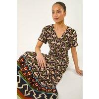 Roman Women's Petite Abstract Print V-Neck Midi Dress | Size: 18