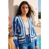 Roman Women's Crochet Edge Knit Cardigan in Blue | Size: Small