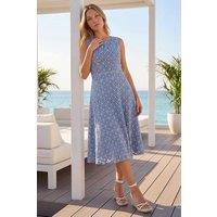 Roman Women's Embroidered Midi Dress in Mid Blue | Size: 10