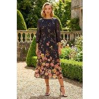 Roman Women's Border Print Pleated Midi Dress in Black | Size: 10
