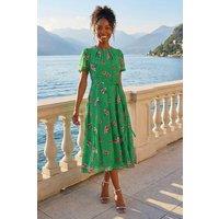 Roman Women's Floral Chiffon Pleated Dress in Green | Size: 10