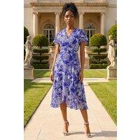 Roman Women's Floral Print Wrap Dress in Blue | Size: 12