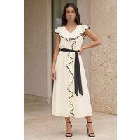 Roman Women's Frill Contrast Tipped Midi Dress in Ivory | Size: 18