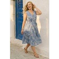 Roman Women's Curve Shell Print Shirt Dress in Mid Blue | Size: 30-32