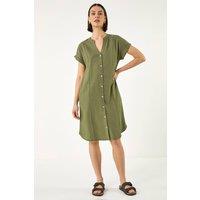 Roman Women's Linen Mix Shift Dress in Khaki | Size: 10
