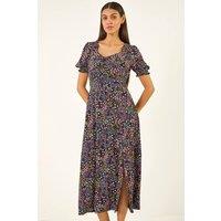 Roman Women's Ditsy Floral Sweetheart Neck Midi Dress in Black | Size: 16