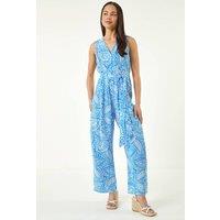 Roman Women's Petite Paisley Print Wrap Jumpsuit in Blue | Size: 18
