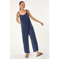 Roman Women's Petite Strappy Tie Button Jumpsuit in Navy | Size: 18