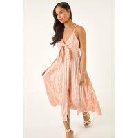 Roman Women's Petite Gingham Twist Front Dress in Peach | Size: 16
