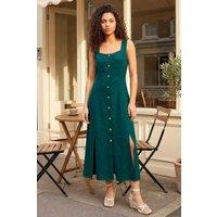 Roman Women's Petite Square Neck Buttoned Midi Dress in Dark Green | Size: 16
