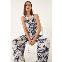 Roman Women's Palm Leaf Print Stretch Jumpsuit in Ivory | Size: 20
