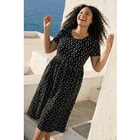Roman Women's Curve Polka Dot Gathered Waist Dress in Black | Size: 22-24