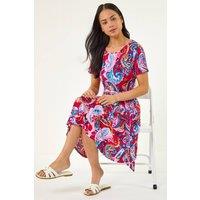 Roman Women's Petite Floral Tie Front Swing Dress in Red | Size: 18