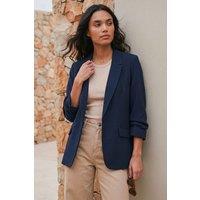 Roman Women's Ruched 3/4 Sleeve Blazer Jacket in Navy | Size: 10