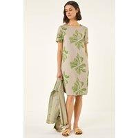 Roman Women's Embroidered Floral Shift Dress in Beige | Size: 18