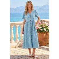 Roman Women's Floral Denim Shirt Dress in Mid Blue | Size: 18