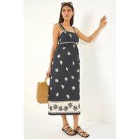 Roman Women's Leaf Print Ric Rac Midi Dress in Black | Size: 18