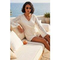 Dusk Women's Crochet Sleeve Playsuit in Ivory | Size: 12