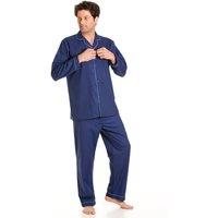 Haigman Men's Men's Cotton Blend Easy Care Long Sleeve Pyjama Set in Navy | Size: Large