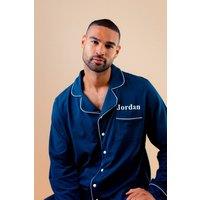 Lulabay Men's Personalised Jersey Long Pyjamas in Navy | Size: Small