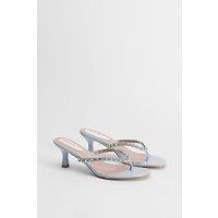 Oasis Women's Narla Faux Leather Diamente Detail Toe Post Heels in Blue | Size: 4