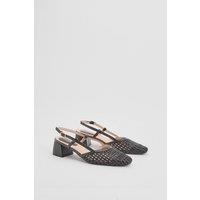 Oasis Women's Katelynn Faux Leather Woven Slingback Block Heel Court Shoes in Black | Size: 5