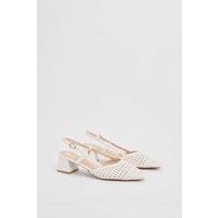 Oasis Women's Katelynn Faux Leather Woven Slingback Block Heel Court Shoes in White | Size: 7