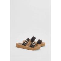 Oasis Women's Annalysee Faux Suede Open Toe Footbed Sandals in Natural Black | Size: 6