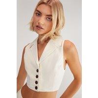 NastyGal Women's Denim Halterneck Waistcoat in Ecru | Size: 14