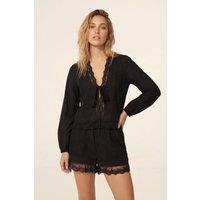NastyGal Women's Cotton Lace Trim Pintuck Detail Shorts in Black | Size: 12