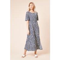 Dorothy Perkins Women's Navy Leopard Angel Sleeve Midi Dress | Size: 10