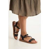 Good For the Sole Women's : Isabella Flexisole Faux Leather Cross Strap Plait Detail Flat Sandals in Black | Size: 5