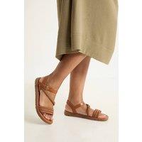 Good For the Sole Women's : Isabella Flexisole Faux Leather Cross Strap Plait Detail Flat Sandals in Tan | Size: 7