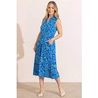 Anna Rose Women's Printed Midi Shirt Dress in Blue | Size: 14