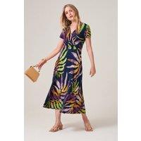 Klass. Women's Printed Short Sleeve Midi Dress in Dark Blue | Size: 16