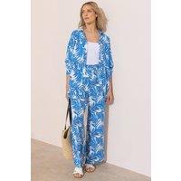 Klass. Women's Leaf Printed Wide Leg Pull On Trousers in Blue | Size: 16