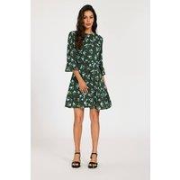 FS Collection Women's Floral 3/4 Sleeves Mini Dress with Frill Hem in Green | Size: Large
