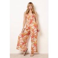 Blue Vanilla Women's Multi Side Split Flare Leg Tropical Jumpsuit | Size: Large/XL