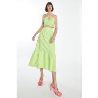 Shnoo Women's Yoke-Waist Midi-Skirt in Green | Size: 10