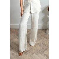 Style Cheat Women's Claire Neutral Straight Leg Trousers in Beige | Size: 16