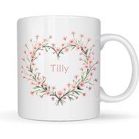 Aye Do Gifts Women's Personalised Pink Flower Heart Name Mug Gift | Sister Friend Mum in White