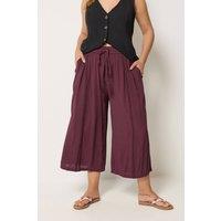 Yours Women's Scallop Trim Crinkle Cropped Trousers in Plum | Size: 20