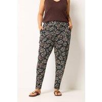 Yours Women's Leaf Print Double Pleat Harem Trousers in Black | Size: 22-24S