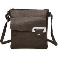 Fontanella Fashion Women's Clasico Accent Buckle Tri-Compartments PU Leather Messenger Bag in Chocolate