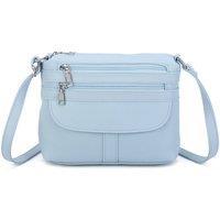 Fontanella Fashion Women's Quadruple Zips PU Messenger Bag in Pale Blue