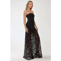 Hiccup Women's Strapless Maxi Bodycon Dress with Lace Details in Black | Size: Large