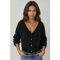Hiccup Women's Ultra Soft V-neck Buttoned Dual-use Cardigan in Black | Size: Small