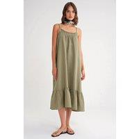 MixRay Women's Midi Muslin Dress with Ruffle Detail in Pale Green | Size: Medium