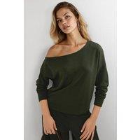 Busem Women's Asymmetrical Collar Relaxed Fit Sweatshirt in Bottle Green | Size: Large
