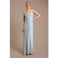 Oasis Women's Light Blue Cross Shoulder Tie Back Satin Maxi Bridesmaid Dress | Size: 10